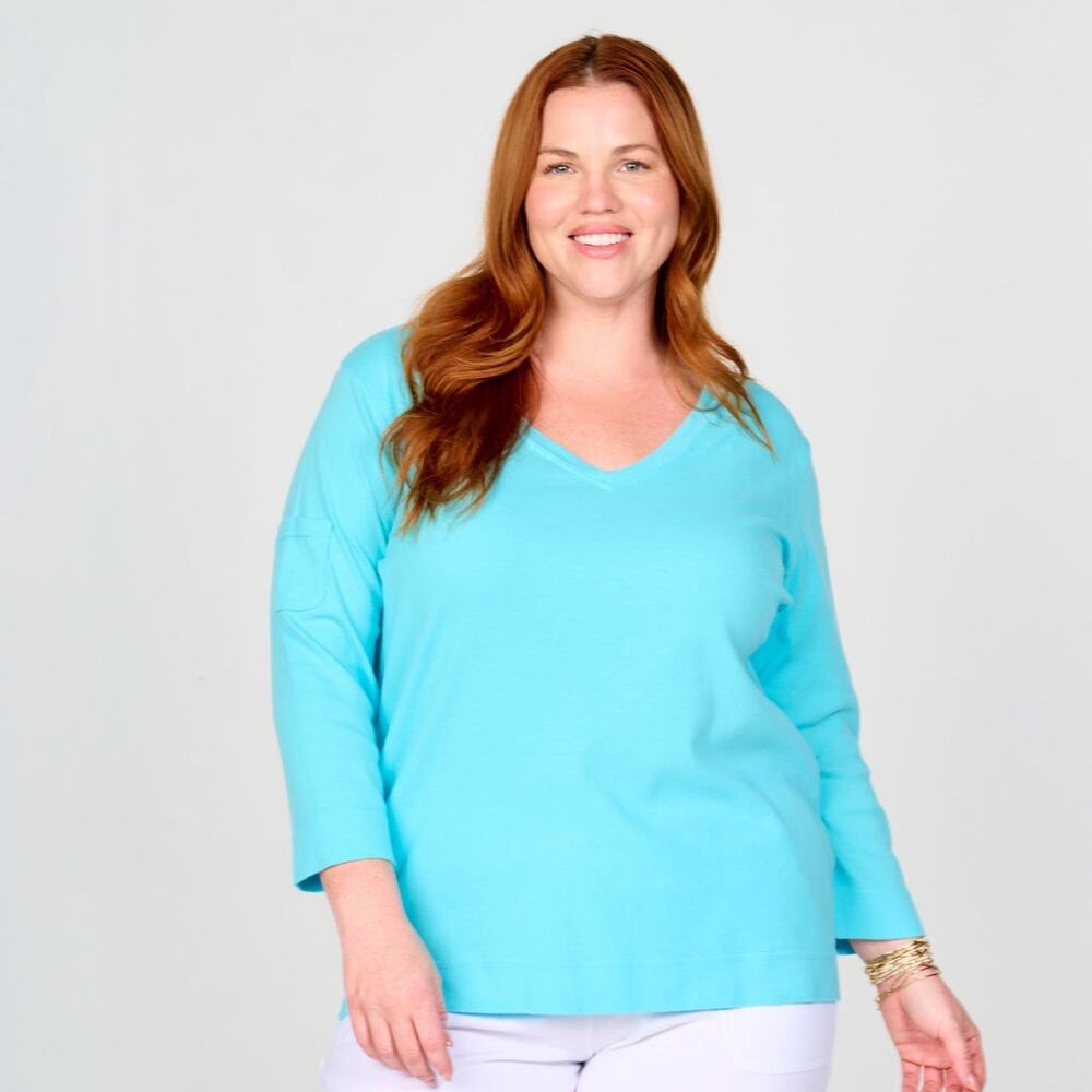 100% Cotton USA Made Fresh Produce V-Neck 3/4 Sleeve Fem T Shirt Sz 2X Coastal